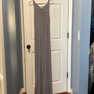 Merino blue and white striped maxi dress